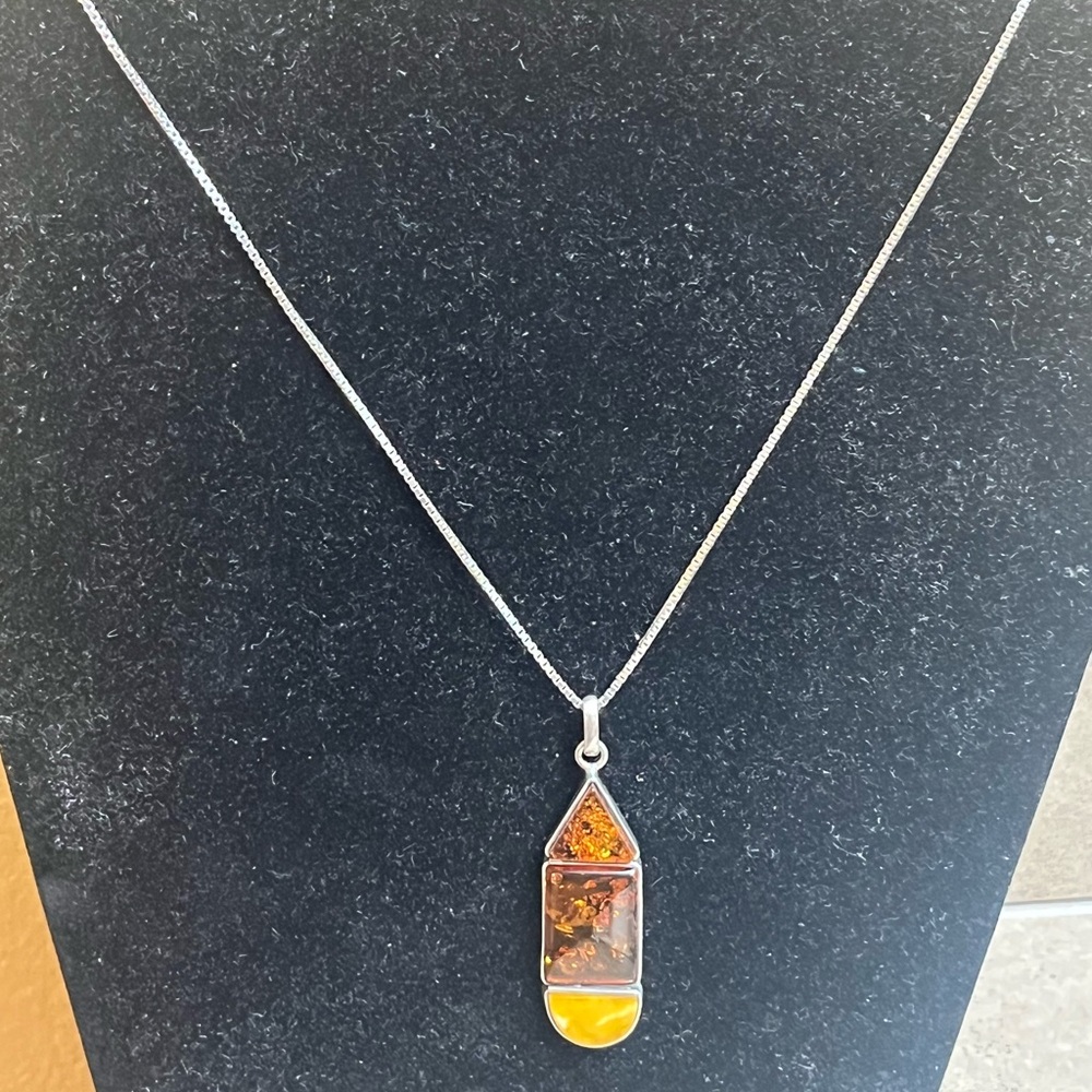 Sterling Silver Chain with Amber Pendant